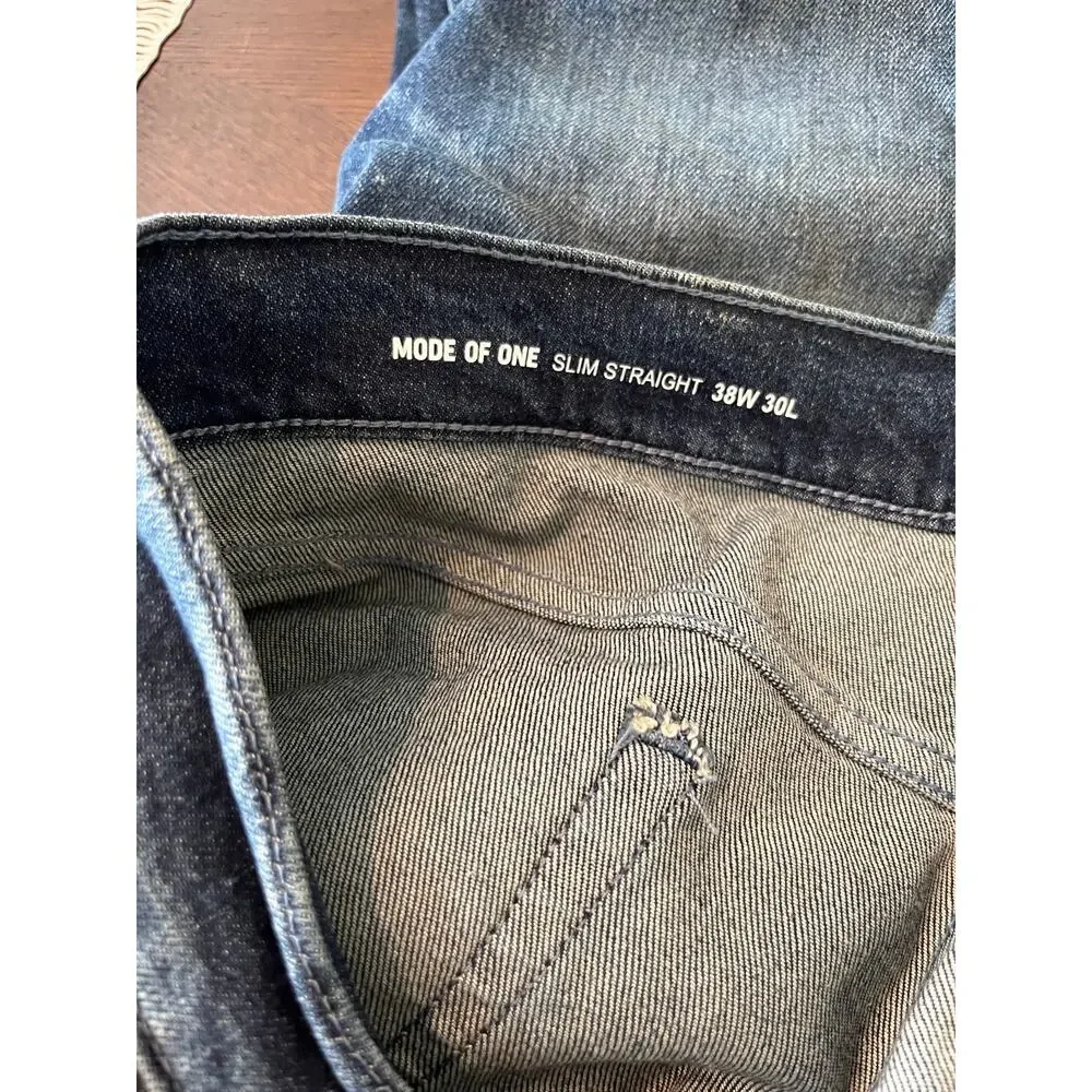 Mode Of One Mens 38x30 Jeans Slim Straight Leg Denim Medium‎ Wash Blue Stretch